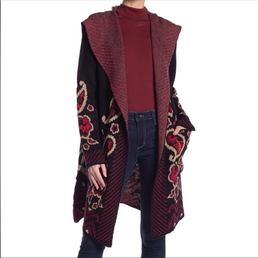 NET Floral Patterned Hooded Coat - Picture 2 of 5